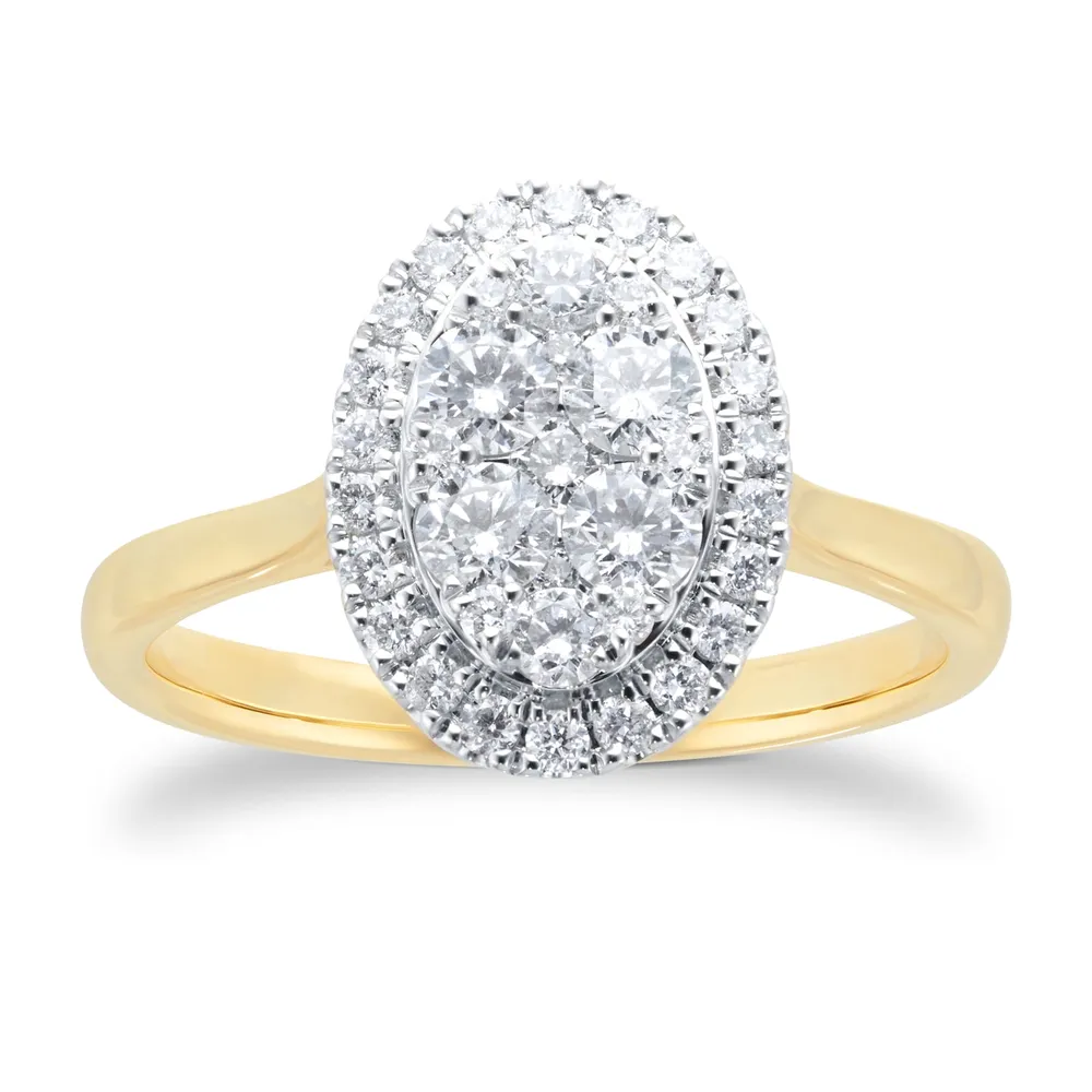 18ct Yellow Gold 0.75cttw Diamond Oval Cluster Engagement Ring