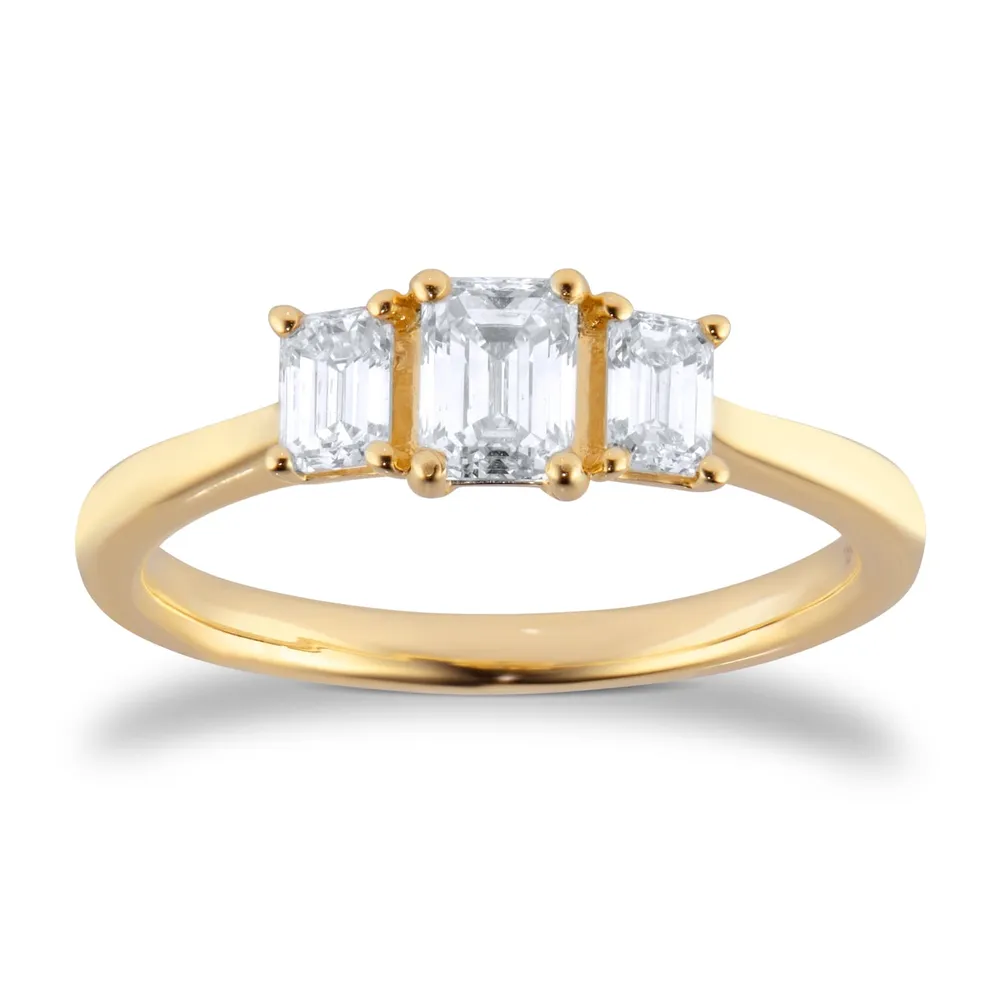 18ct Yellow Gold 0.75cttw Emerald Cut Diamond Three Stone Engagement Ring