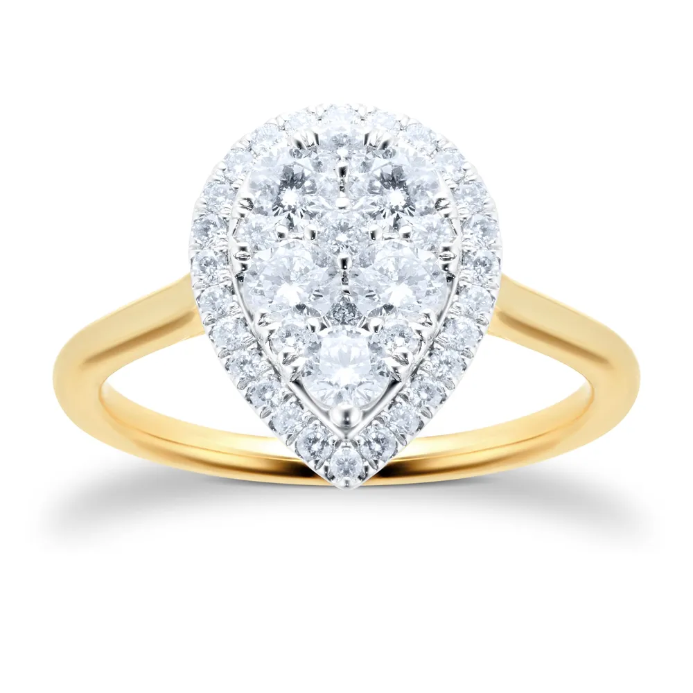 18ct Yellow Gold 0.75cttw Pear Cluster Diamond Ring