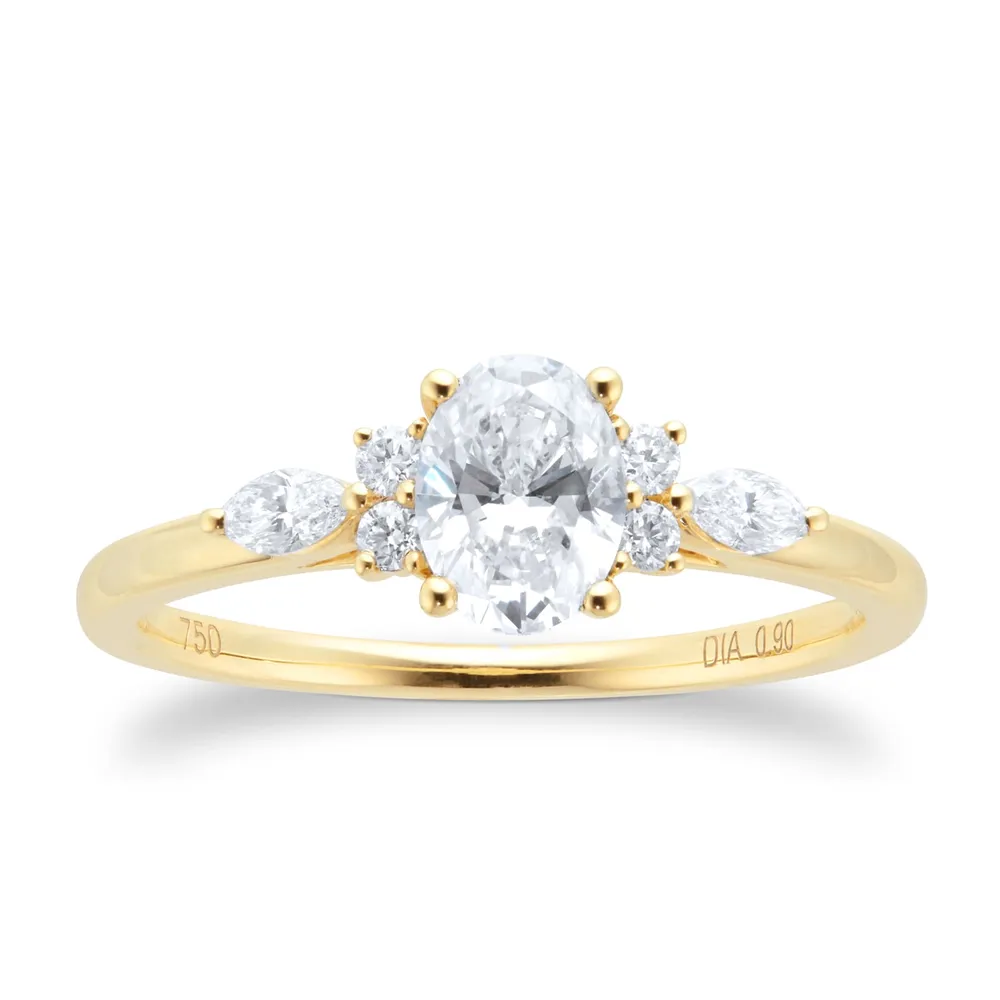 18ct Yellow Gold 0.90cttw Diamond Oval Scatter Engagement Ring