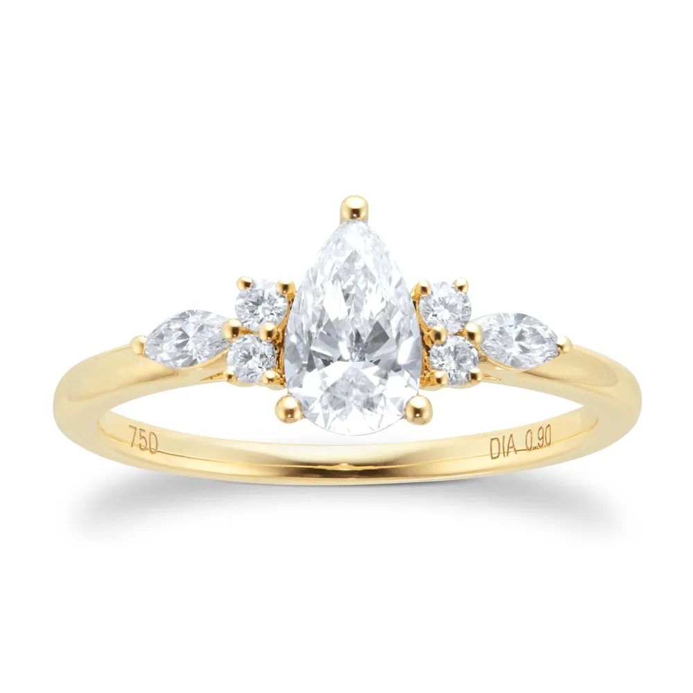 18ct Yellow Gold 0.90cttw Diamond Pear Scatter Engagement Ring