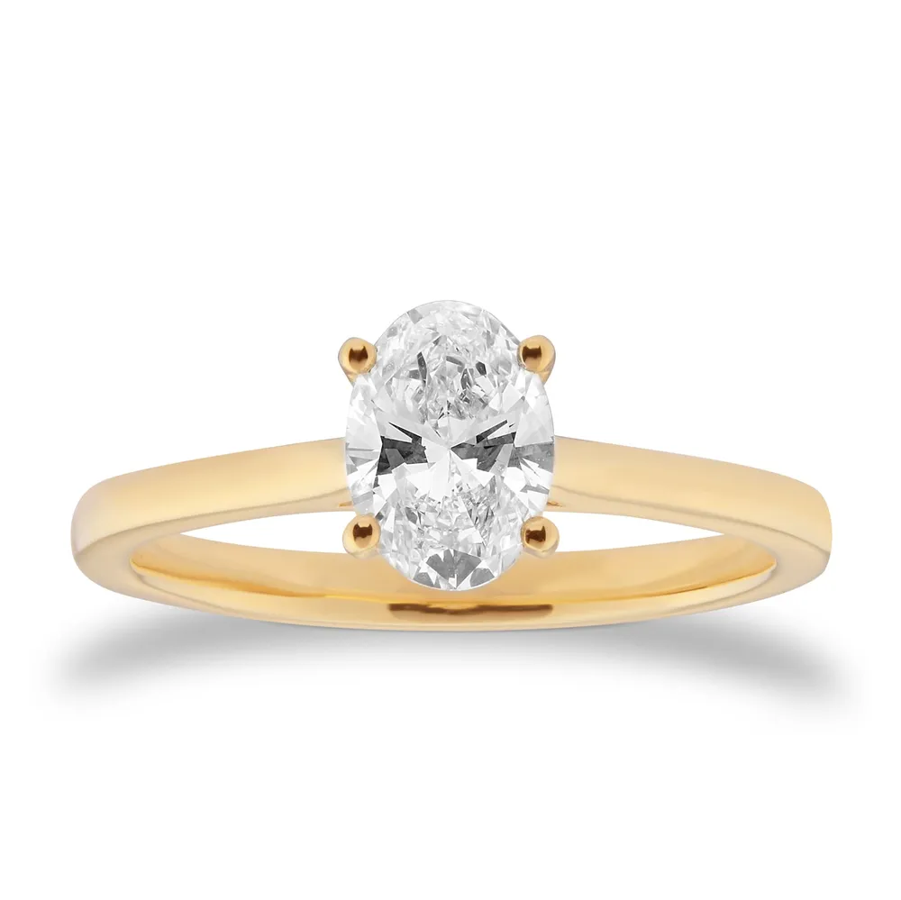 18ct Yellow Gold 0.90cttw Oval Cut Diamond Solitaire Engagement Ring