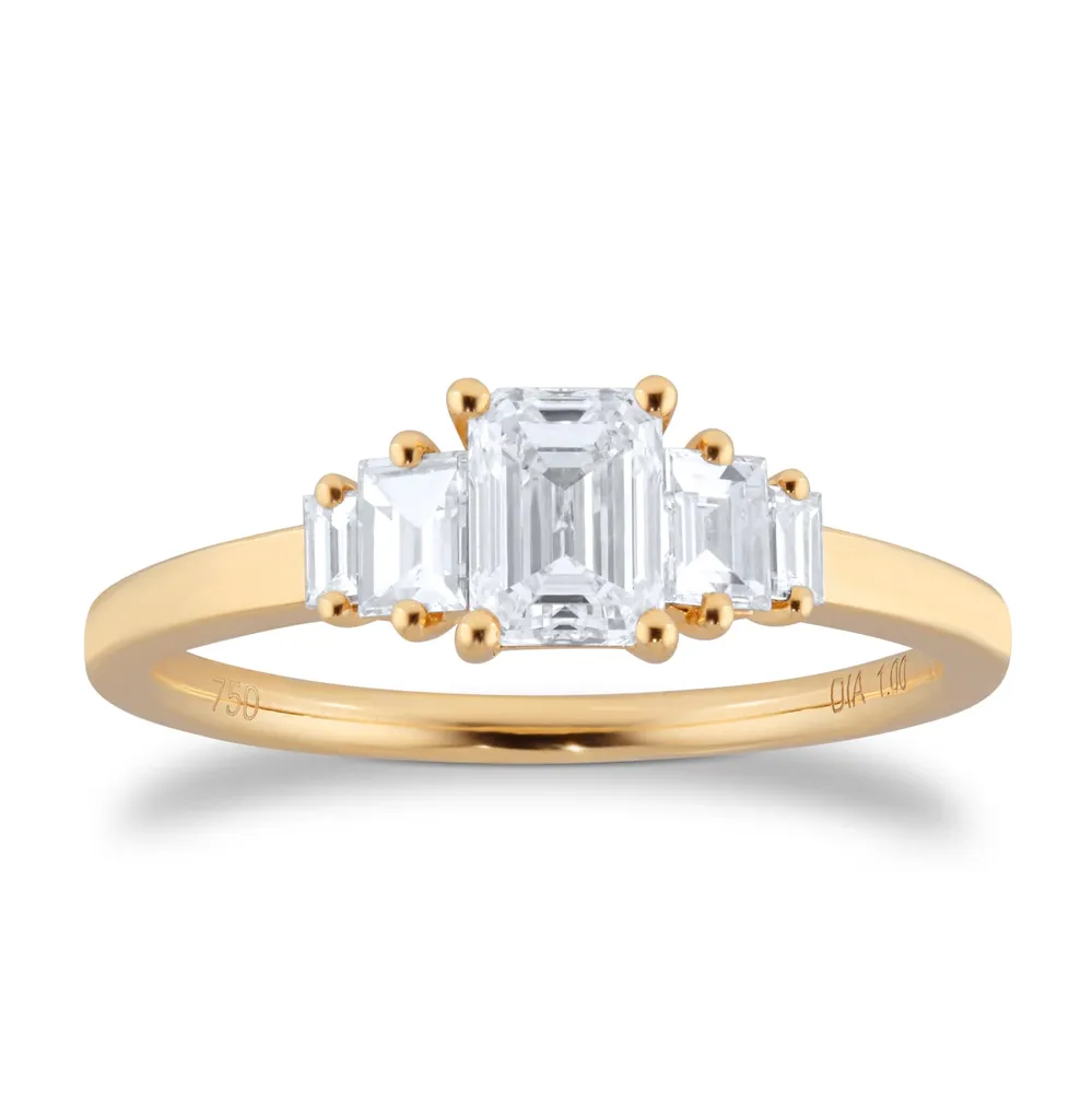 18ct Yellow Gold 1.00ct Diamond Emerald & Baguette Cut Engagement Ring