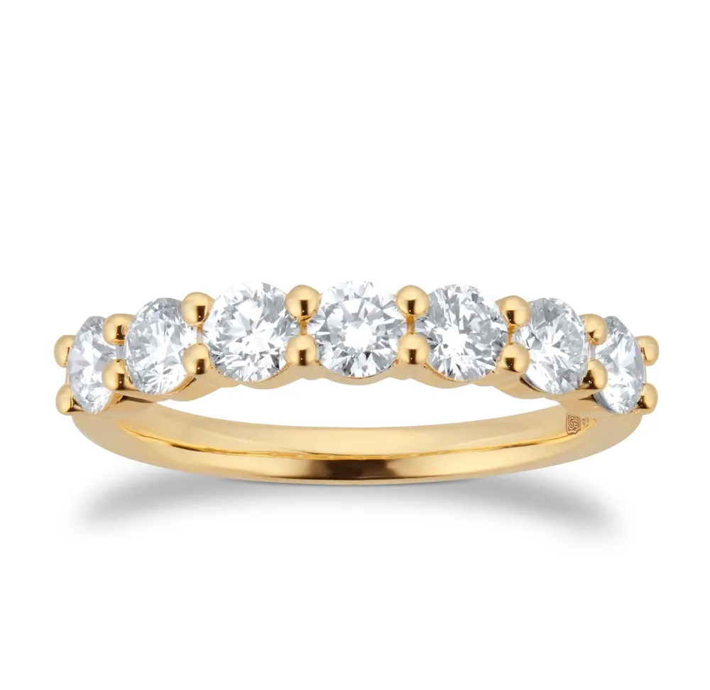 18ct Yellow Gold 1.00cttw 7 Stone Brilliant Cut Diamond Claw Set Eternity Ring