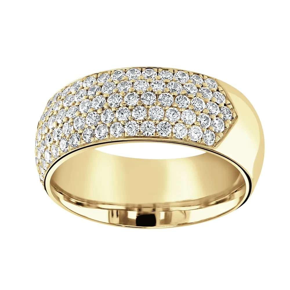 18ct Yellow Gold 1.00cttw Five Row Pave Set Diamond Half Eternity Ring