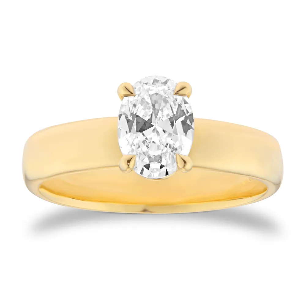 18ct Yellow Gold 1.00cttw Oval Cut Solitaire Diamond Heavy Set Engagement Ring