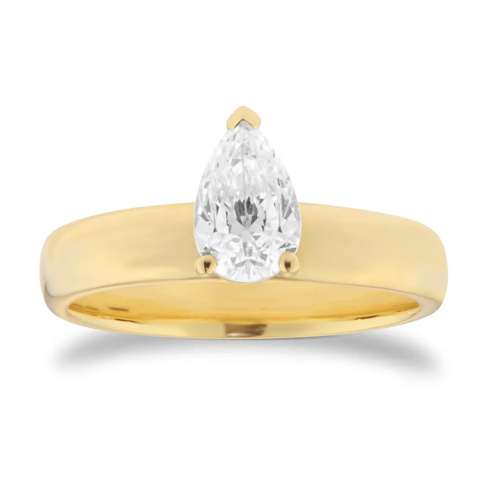 18ct Yellow Gold 1.00cttw Pear Cut Solitaire Diamond Heavy Set Engagement Ring