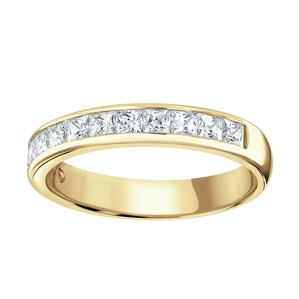 18ct Yellow Gold 1.00cttw Princess Cut Channel Set Diamond Half Eternity Ring