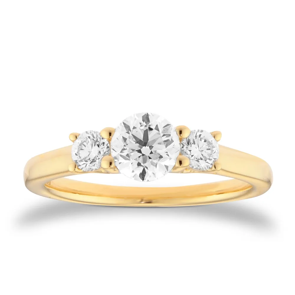 18ct Yellow Gold 1.00cttw Round Brilliant Cut Diamond 3 Stone Engagement Ring