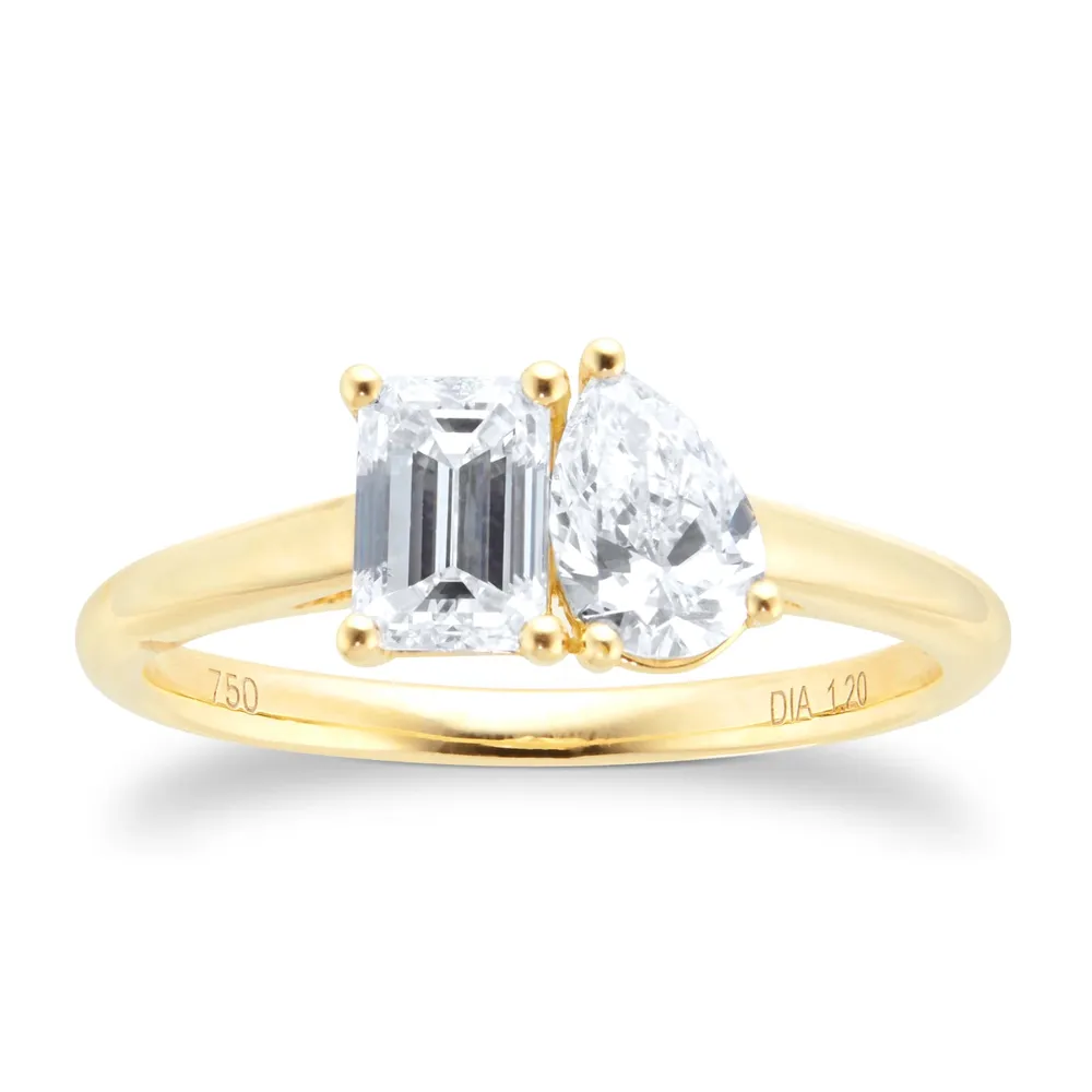 18ct Yellow Gold 1.20cttw Diamond Pear & Emerald Cut Engagement Ring