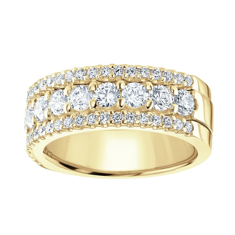 18ct Yellow Gold 1.43cttw Triple Row Claw Set Diamond Half Eternity Ring