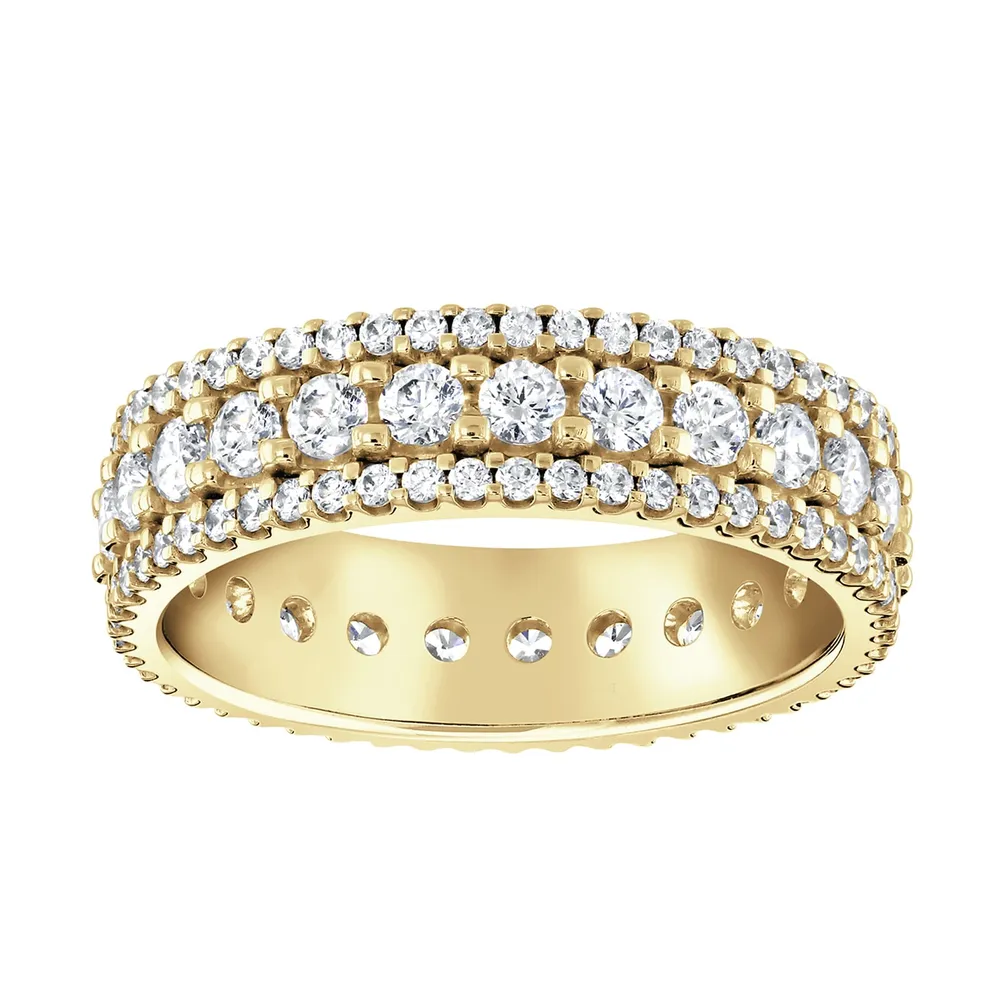 18ct Yellow Gold 1.44cttw Triple Row Claw Set Diamond Full Eternity Ring