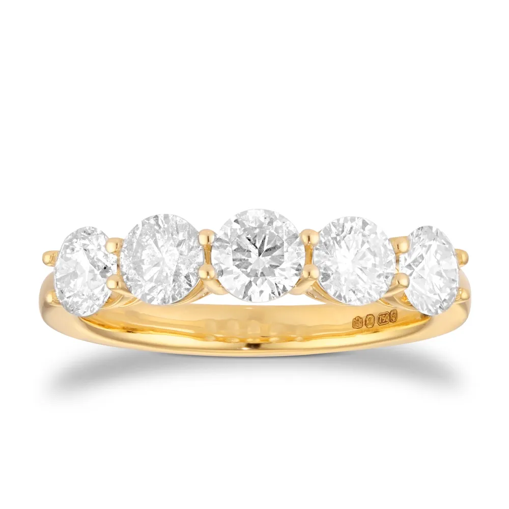 18ct Yellow Gold 1.50cttw 5 Stone Brilliant Cut Diamond Eternity Ring