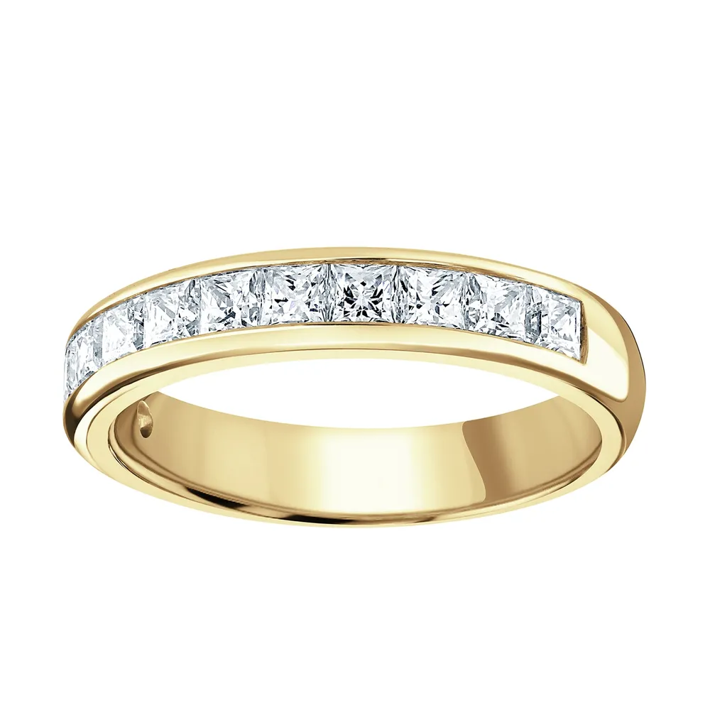 18ct Yellow Gold 1.50cttw Princess Cut Channel Set Diamond Half Eternity Ring