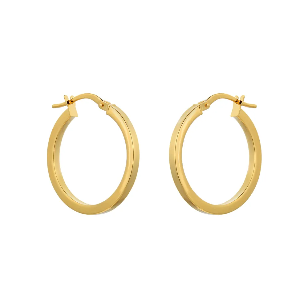 18ct Yellow Gold 21mm Square Tube Round Hoop Earrings