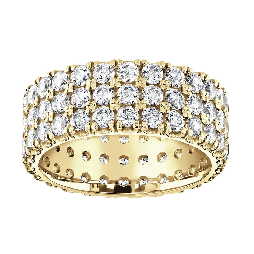18ct Yellow Gold 3.00cttw Triple Row Claw Set Diamond Full Eternity Ring