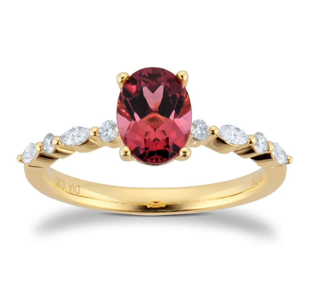 18ct Yellow Gold 8x6 Oval Pink Tourmaline and 0.20cttw Diamond Ring