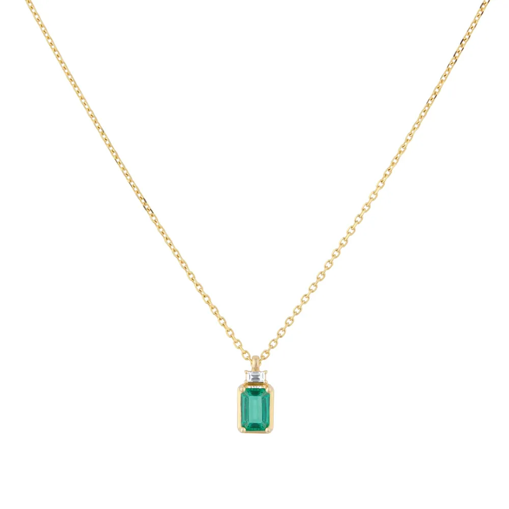18ct Yellow Gold Emerald and 0.03cttw Diamond Pendant