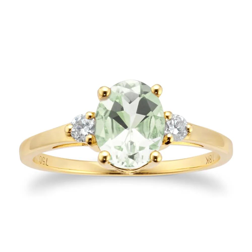 18ct Yellow Gold Green Amethyst & 0.11ct Diamond Ring