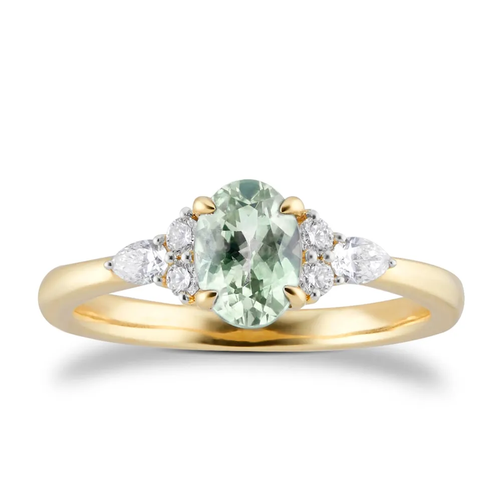 18ct Yellow Gold Green Sapphire & 0.20ct diamond Ring