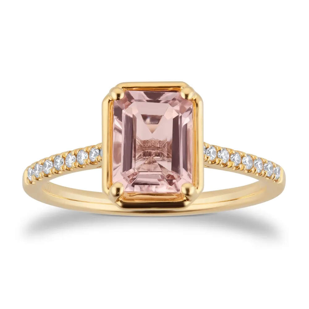 18ct Yellow Gold Morganite and 0.10cttw Diamond Ring