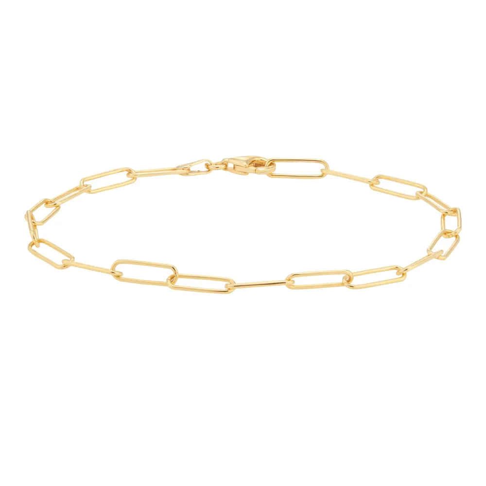 18ct Yellow Gold Plated Silver 3.5mm Slim Paperlink Chain Bracelet