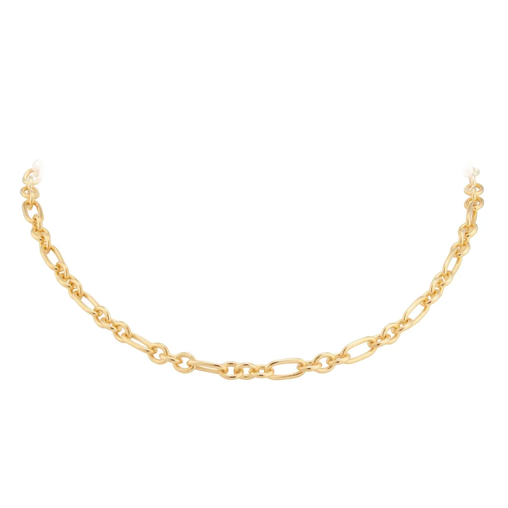 18ct Yellow Gold Plated Silver Mixed Link Belcher Chain Bracelet