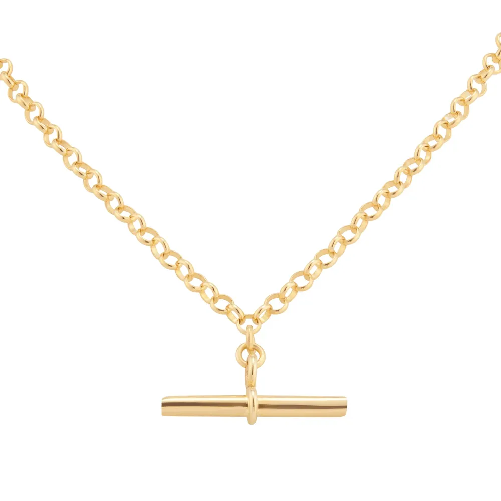 18ct Yellow Gold Plated Silver T-Bar Belcher Chain Necklace