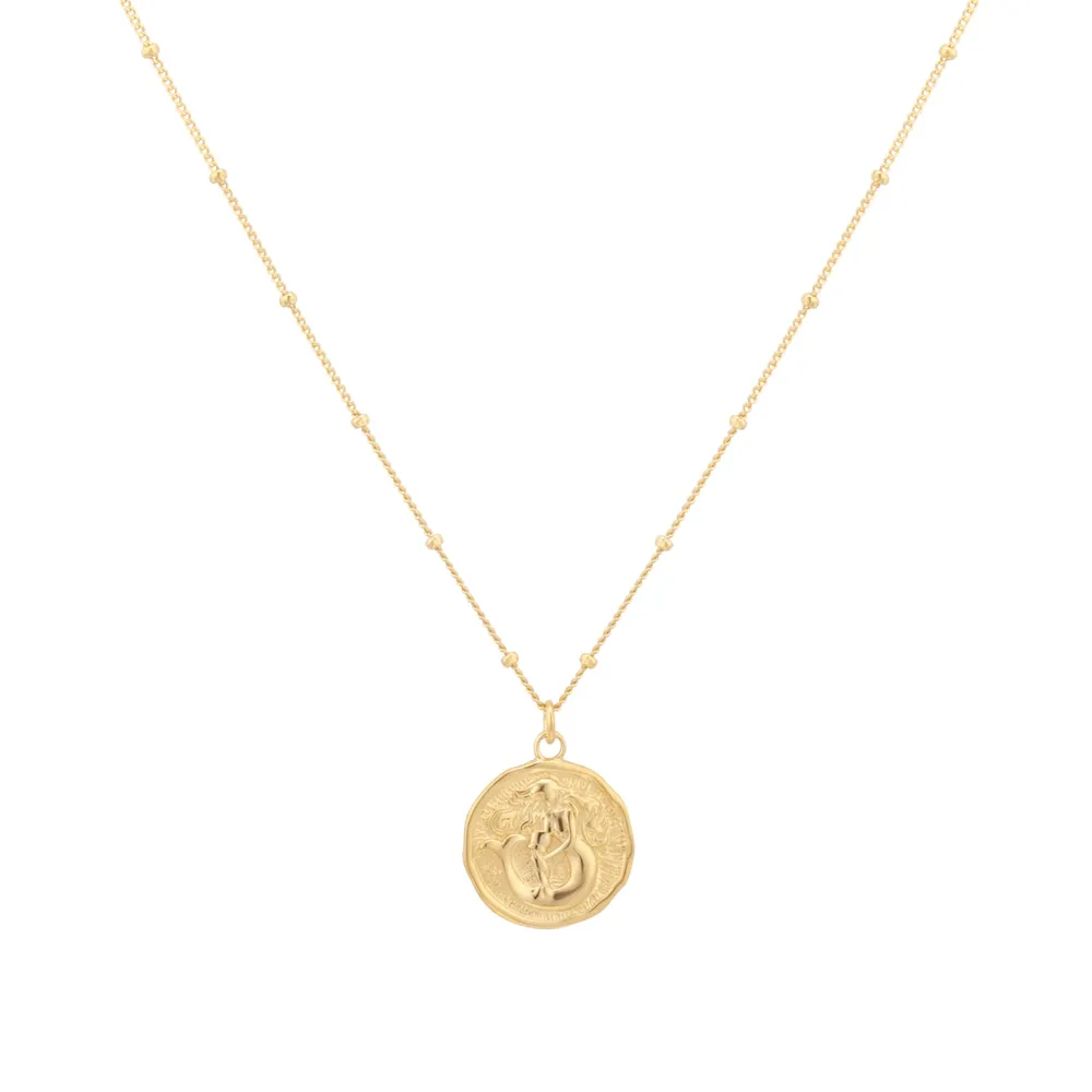 18ct Yellow Gold Plated Sterling Silver Aquarious Beaded Chain Horoscope Pendant