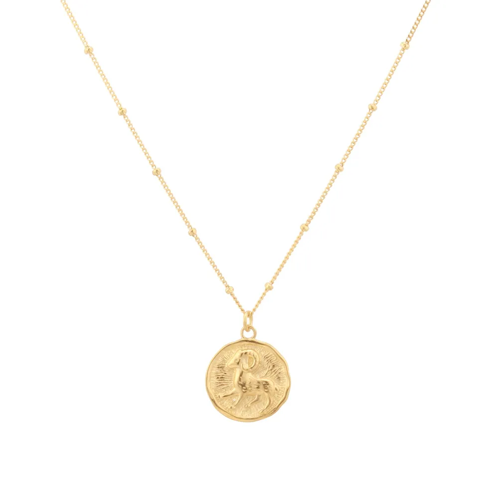 18ct Yellow Gold Plated Sterling Silver Aries Beaded Chain Horoscope Pendant