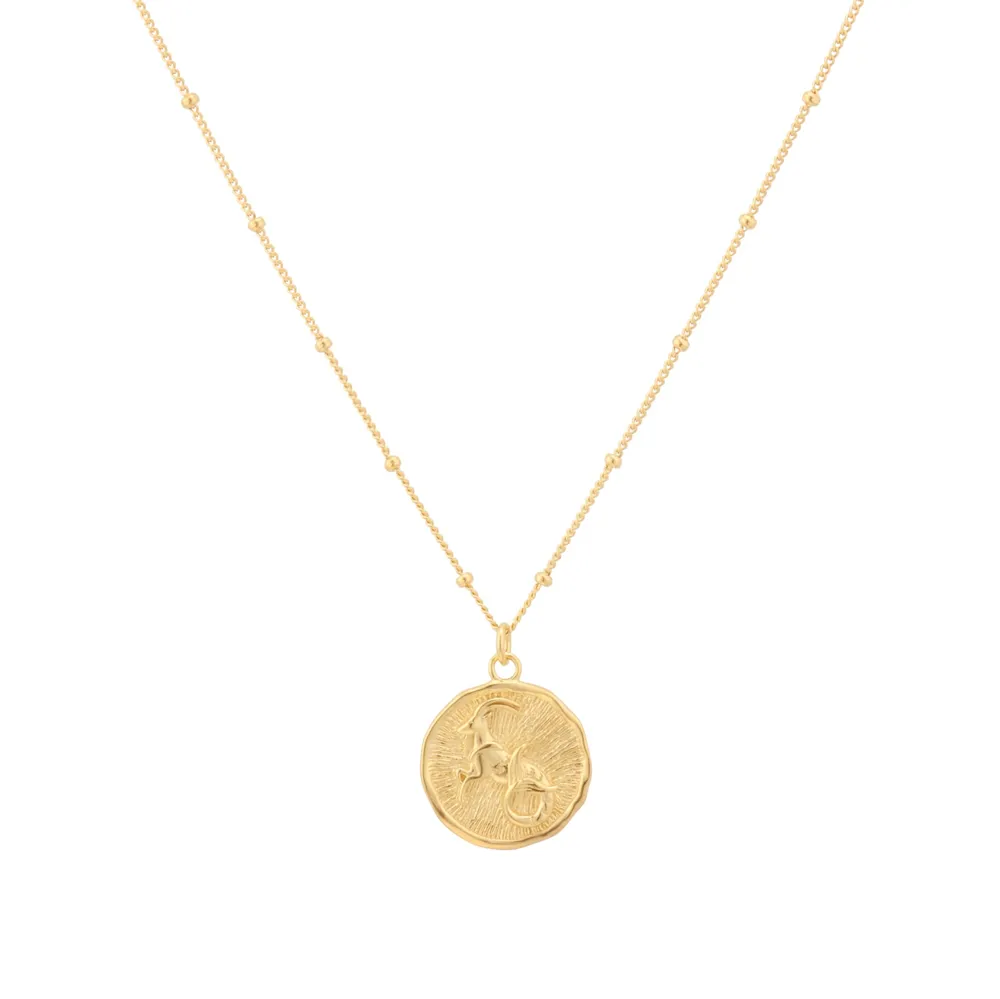 18ct Yellow Gold Plated Sterling Silver Capricorn Beaded Chain Horoscope Pendant