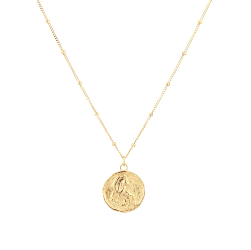 18ct Yellow Gold Plated Sterling Silver Leo Beaded Chain Horoscope Pendant