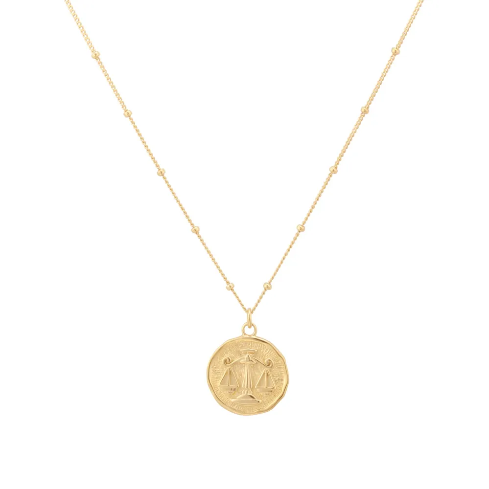 18ct Yellow Gold Plated Sterling Silver Libra Beaded Chain Horoscope Pendant