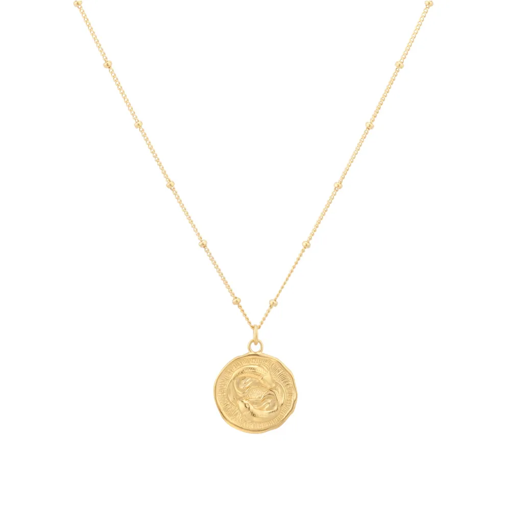 18ct Yellow Gold Plated Sterling Silver Pisces Beaded Chain Horoscope Pendant