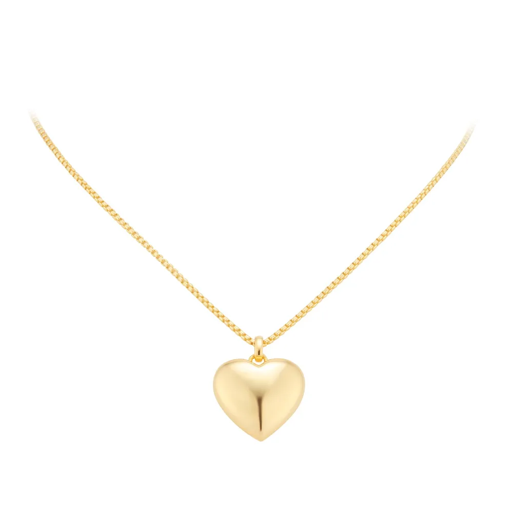 18ct Yellow Gold Plated Sterling Silver Puff Heart Belcher Chain Necklace