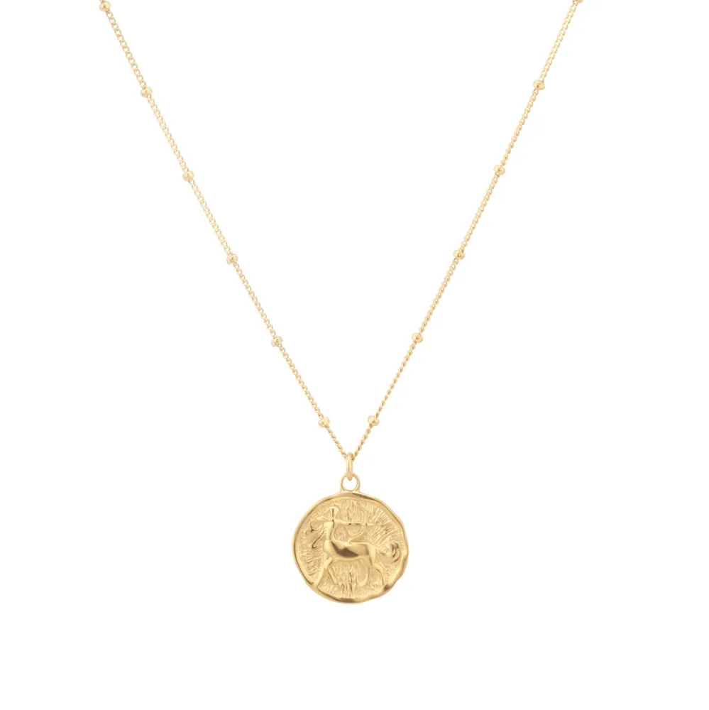 18ct Yellow Gold Plated Sterling Silver Sagittarious Beaded Chain Horoscope Pendant