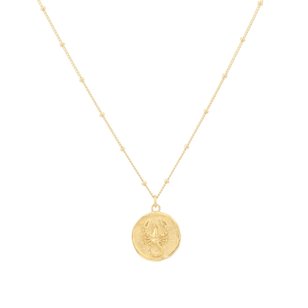18ct Yellow Gold Plated Sterling Silver Scorpio Beaded Chain Horoscope Pendant