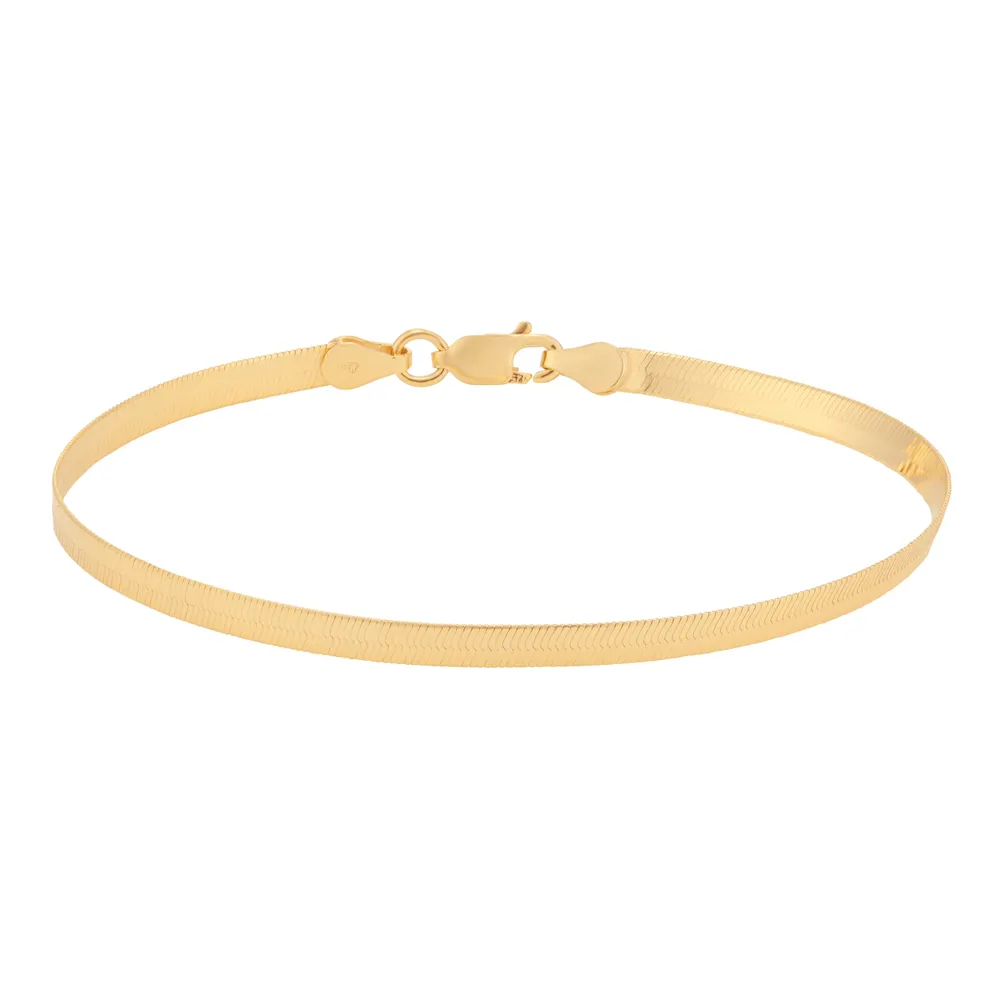 18ct Yellow Gold Plated Sterling Silver Slim Herringbone Chain Bracelet