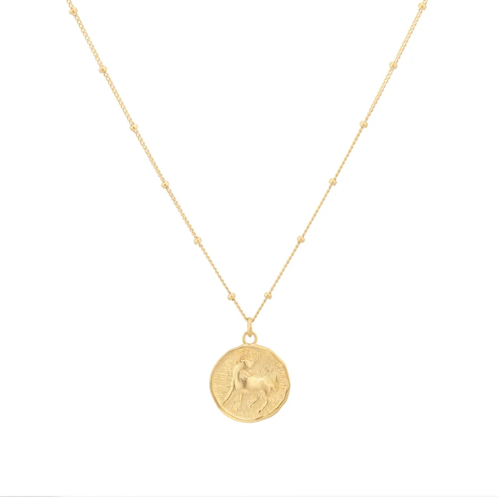 18ct Yellow Gold Plated Sterling Silver Taurus Zodiac And Beaded Chain Pendant