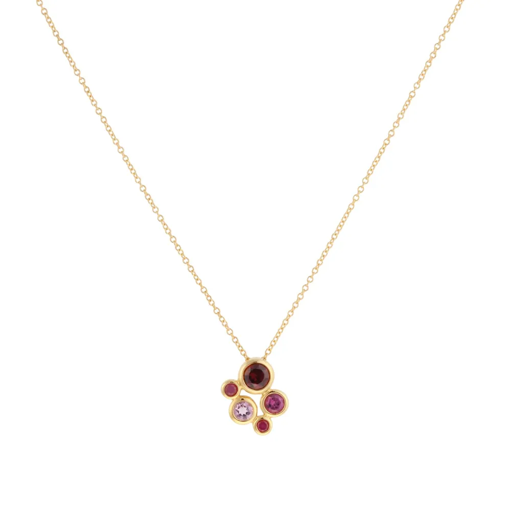 18ct Yellow Gold Ruby Garnet and Pink Tourmaline Bezel Set Pendant