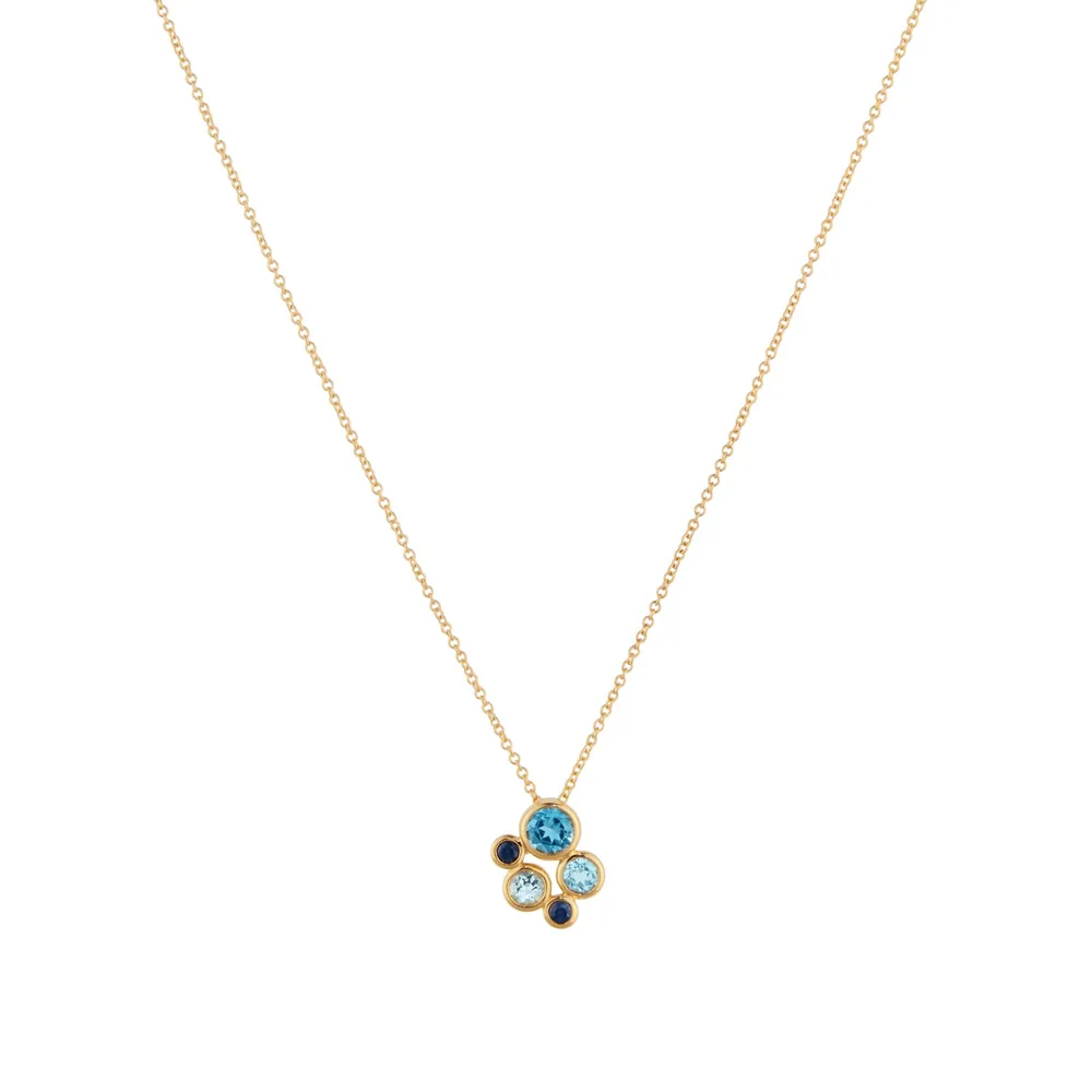 18ct Yellow Gold Sapphire Aquamarine and Blue Topaz Bezel Set Pendant