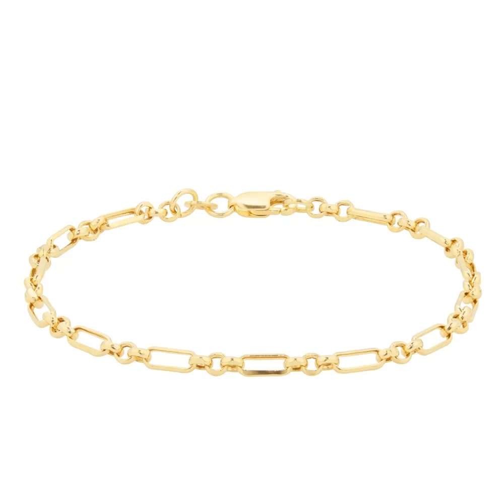 18ct Yellow Gold Thin Mix Hollow Belcher Bracelet