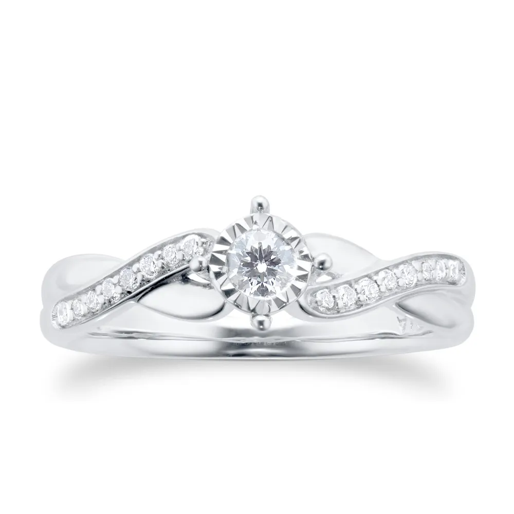 9 Carat White Gold 0.18 Carat Diamond Crossover Engagement Ring
