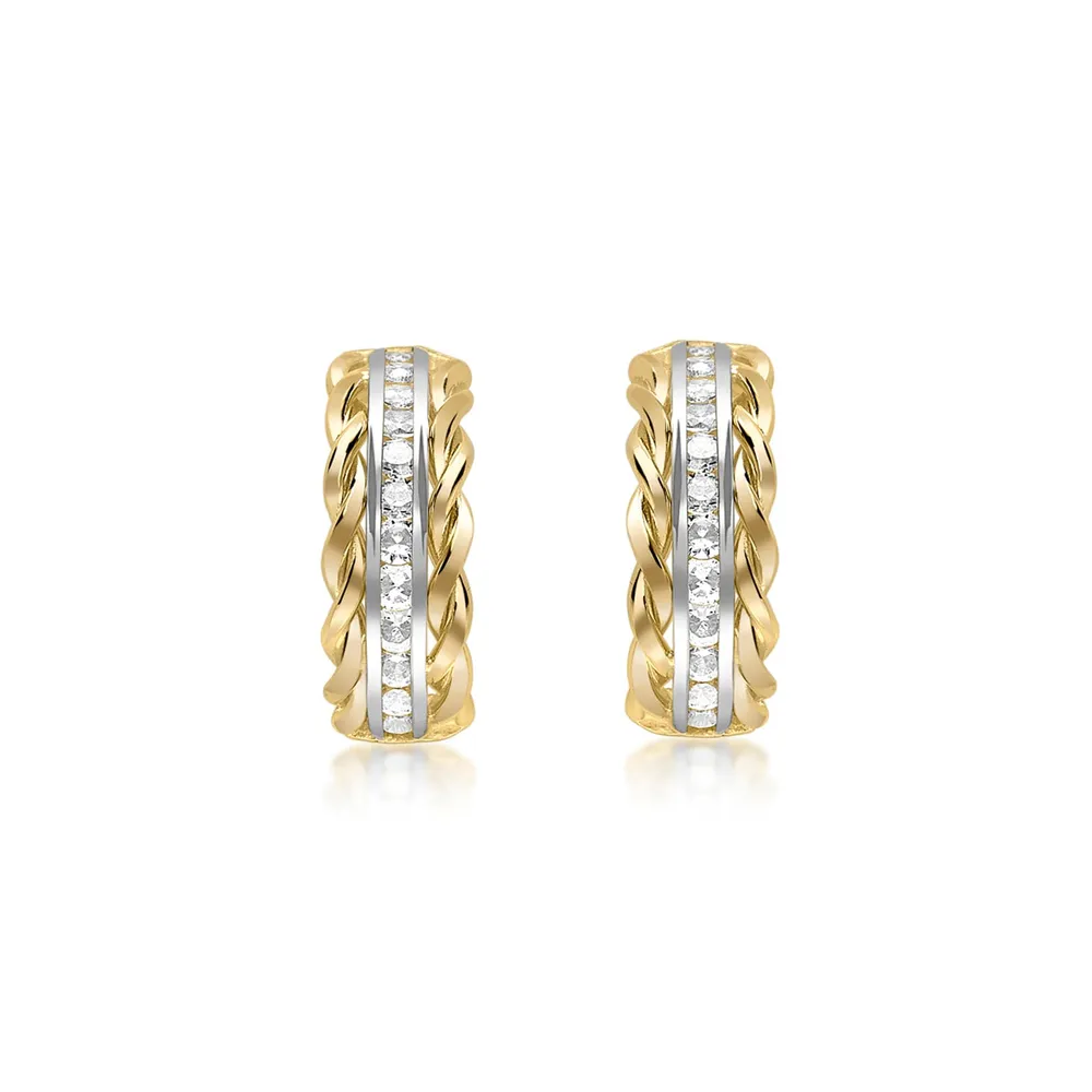 9ct Gold Cubic Zirconia Twist-Curved-Bar Drop Earrings