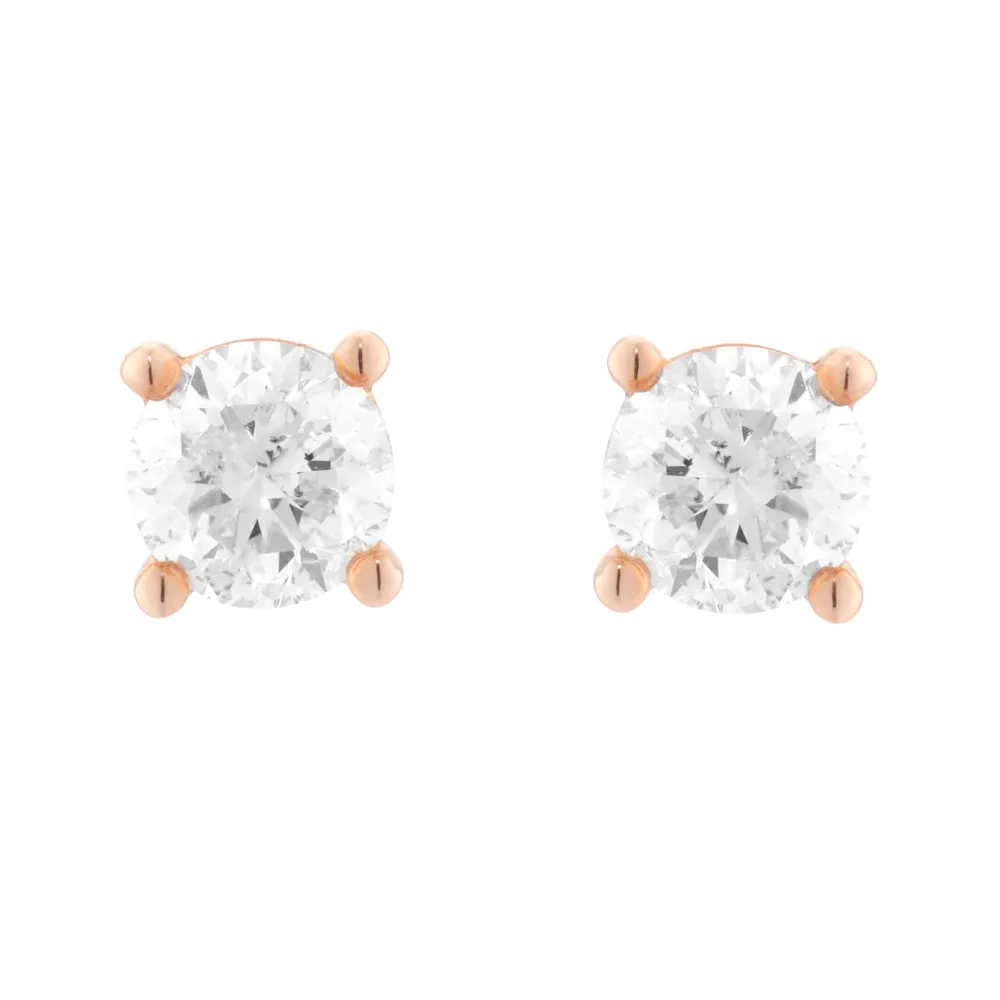 9ct Rose Gold 1.00cttw Diamond 4 Claw Stud Earrings
