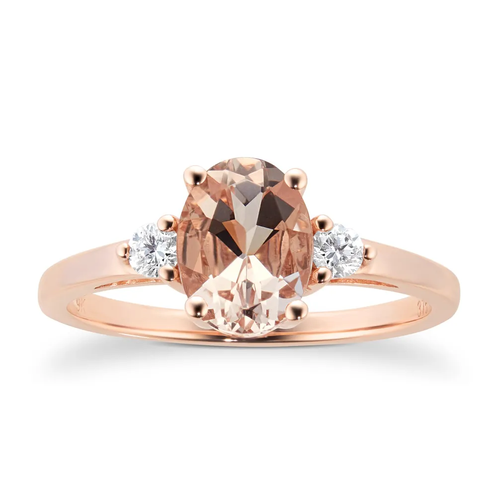 9ct Rose Gold Morganite And 0.11 Carat Diamond Oval Ring