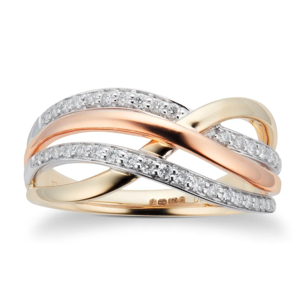 9ct Three Coloured Gold 0.25ct Ring