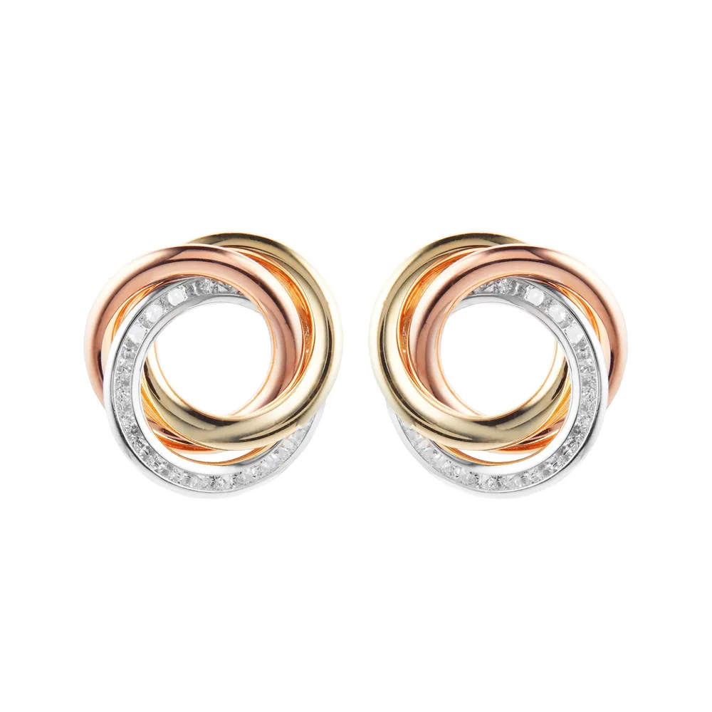 9ct Tri Colour Cubic Zirconia Stud Earrings