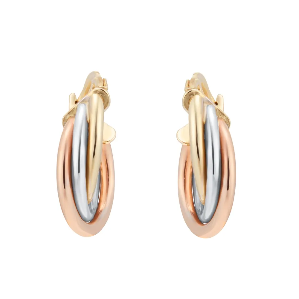 9ct Tri Colour Gold Hoop Earrings