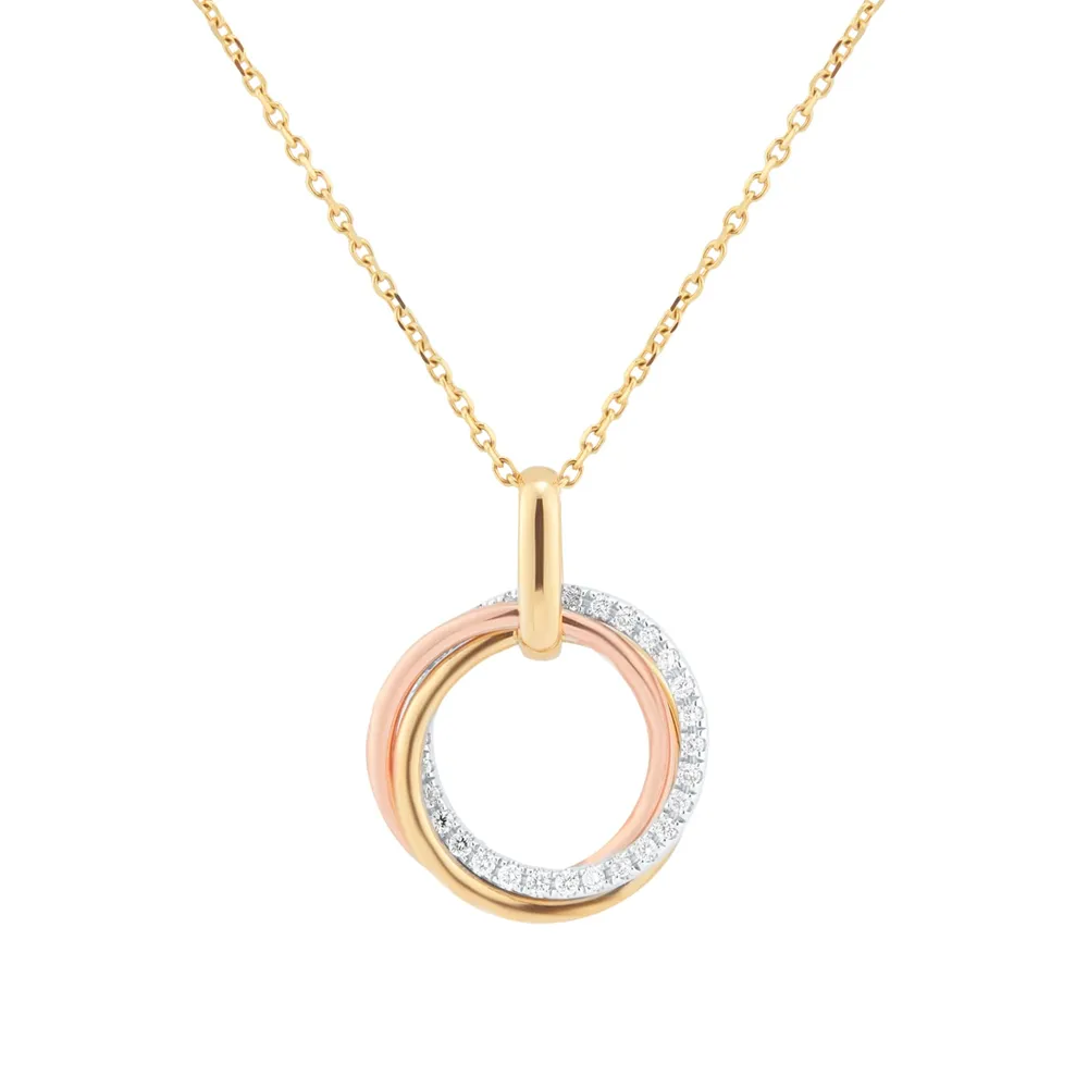 9ct Tri-Gold 0.15cttw Diamond Circle Pendant